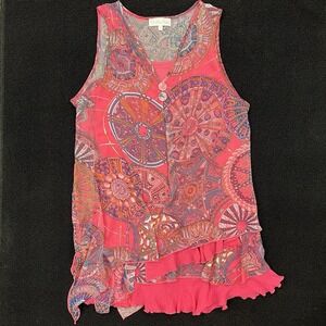 Y2K Pretty Angel Pink Mandala Print Boho Layered 2pc Dress Set L Hippie Festival